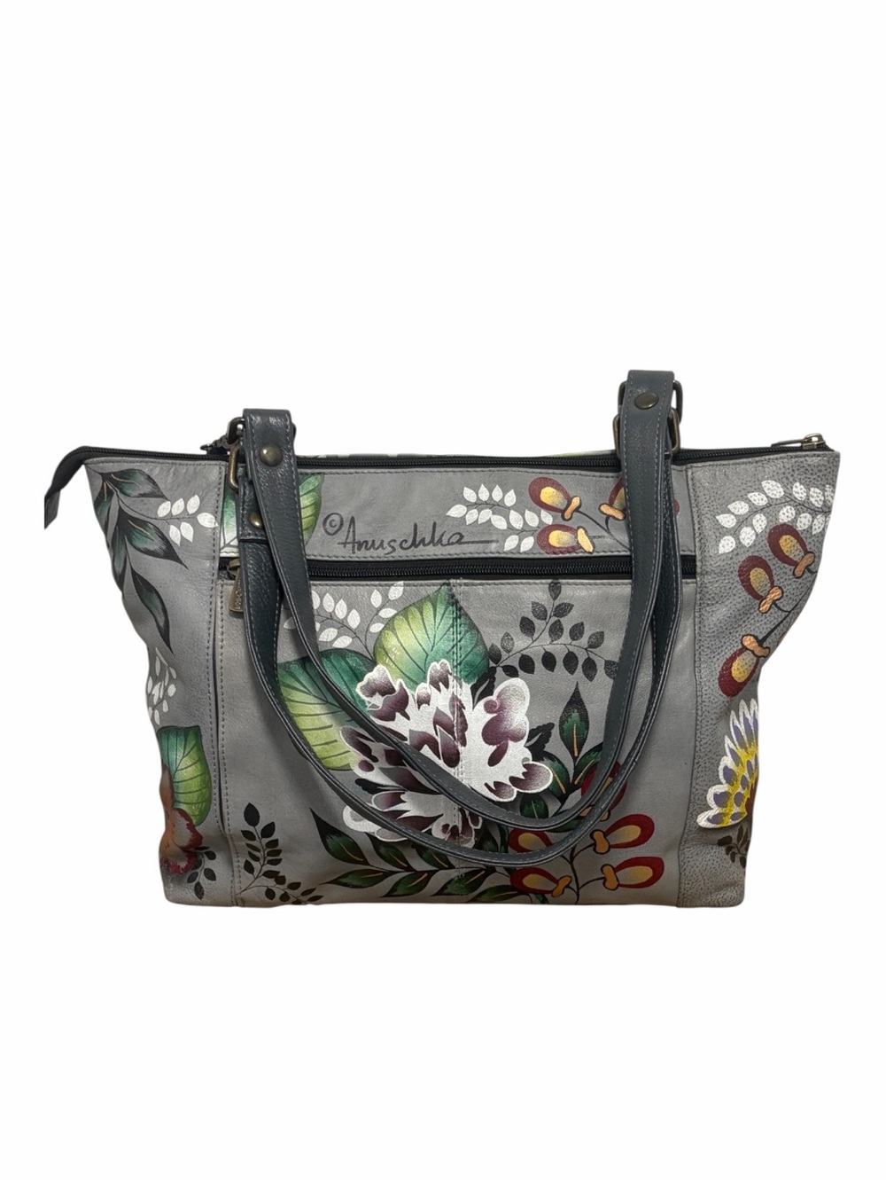 Anuschka  Leather Hand Painted Large Floral Shoulder Bag Tote - NWOT